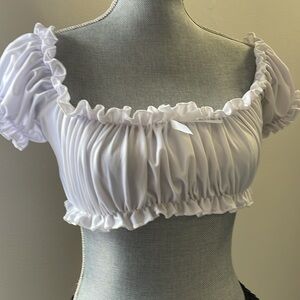 EUC: white peasant top- exotic wear/ club wear